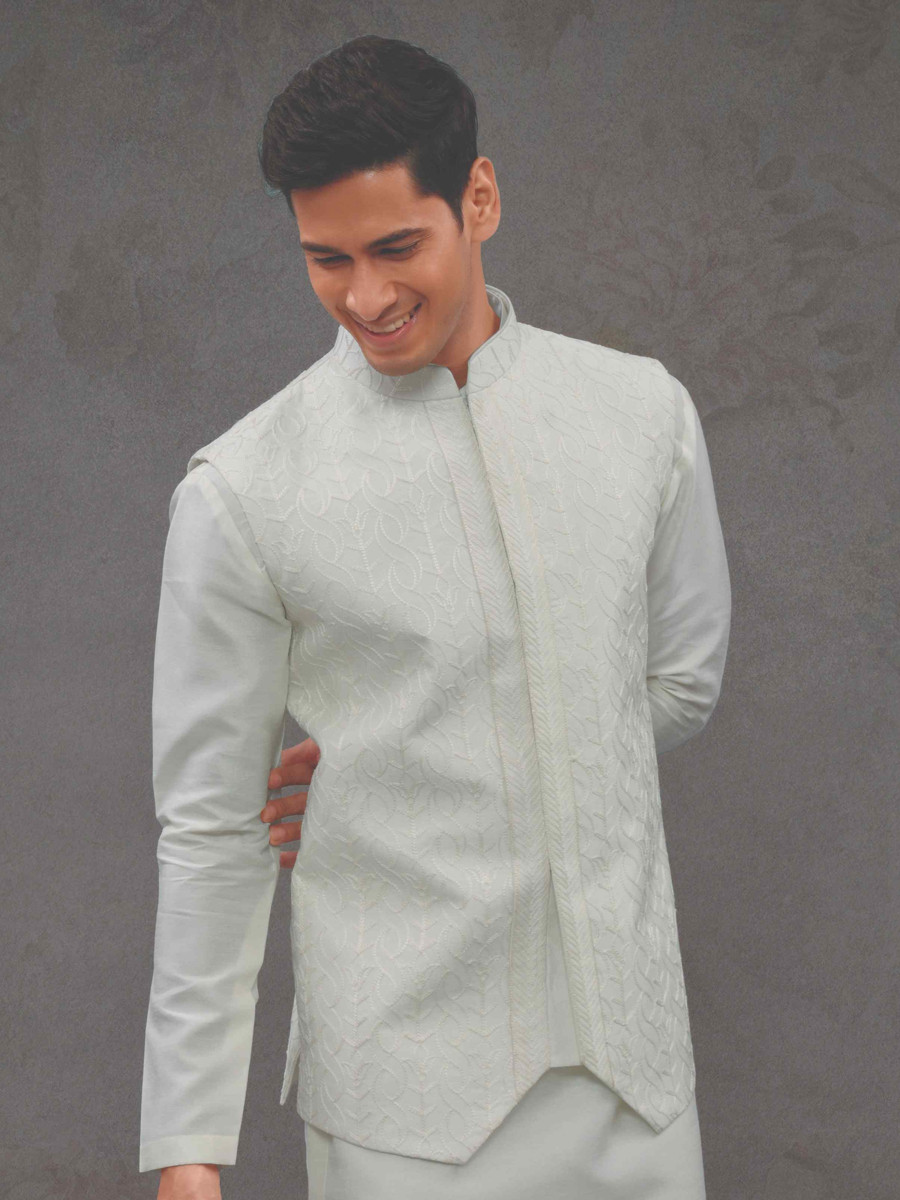 Off White Silk Woven Groom Wedding Kurta