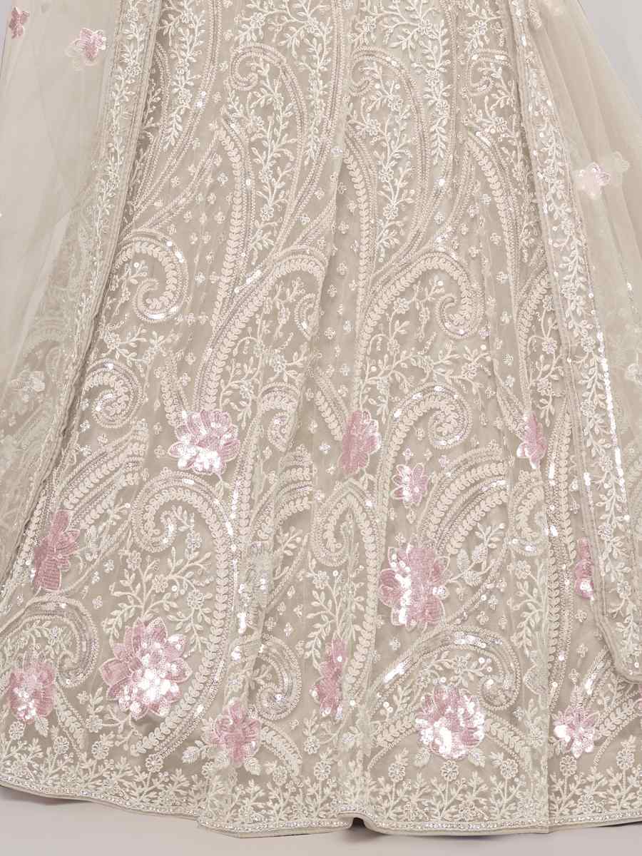 Off White Soft Net Embroidery Bridesmaid Wedding Heavy Border Lehenga Choli