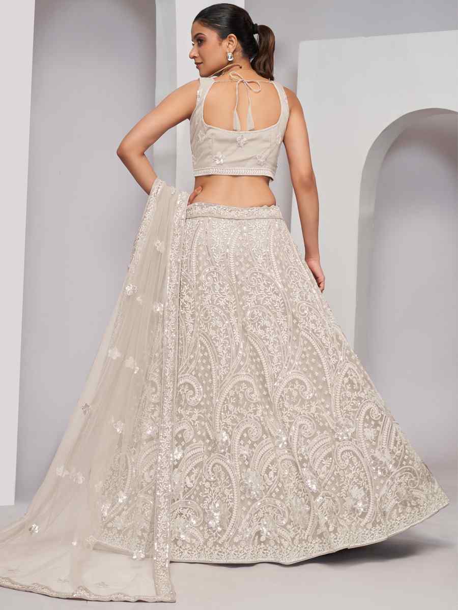 Off White Soft Net Embroidery Bridesmaid Wedding Heavy Border Lehenga Choli