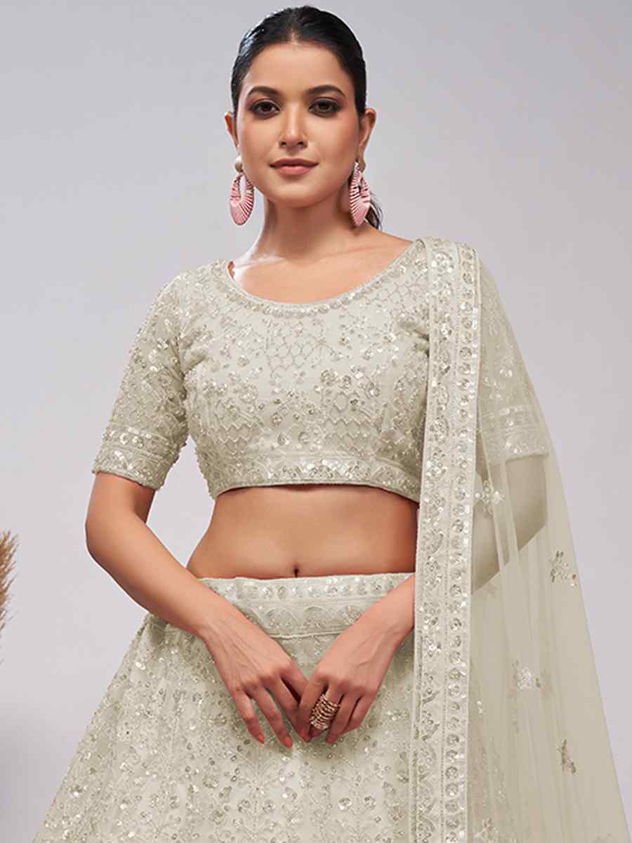 Off White Soft Net Embroidery Bridesmaid Wedding Heavy Border Lehenga Choli