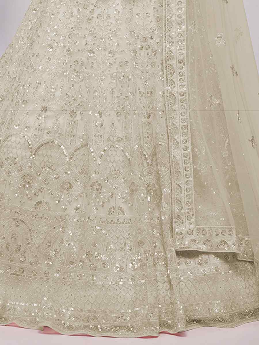 Off White Soft Net Embroidery Bridesmaid Wedding Heavy Border Lehenga Choli