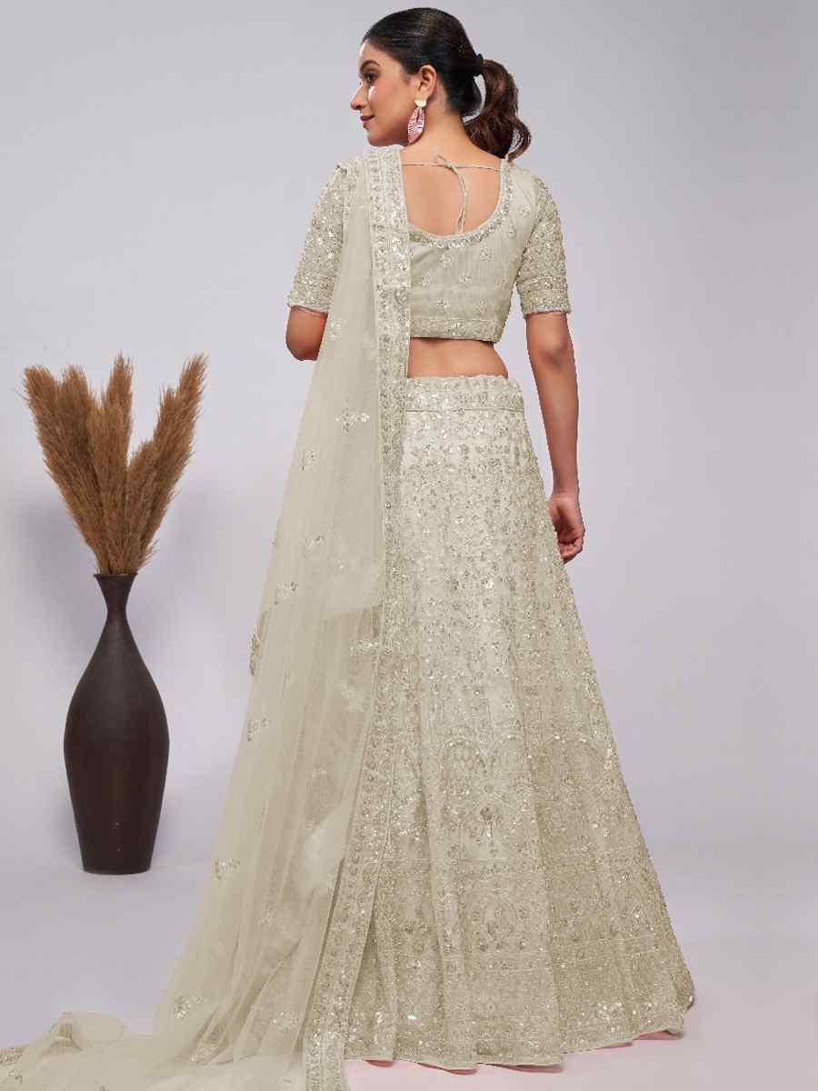 Off White Soft Net Embroidery Bridesmaid Wedding Heavy Border Lehenga Choli