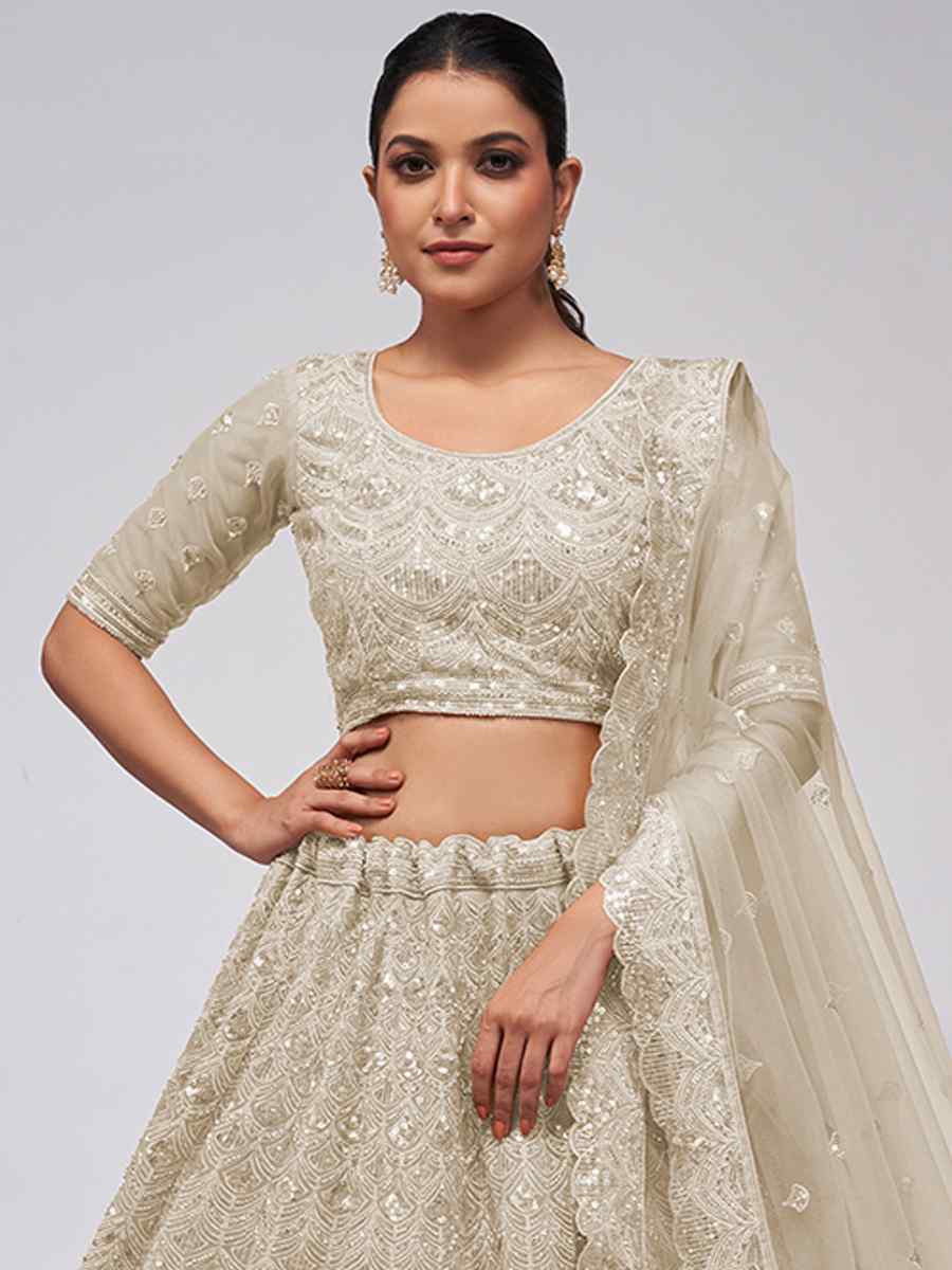 Off White Soft Net Embroidery Bridesmaid Wedding Heavy Border Lehenga Choli