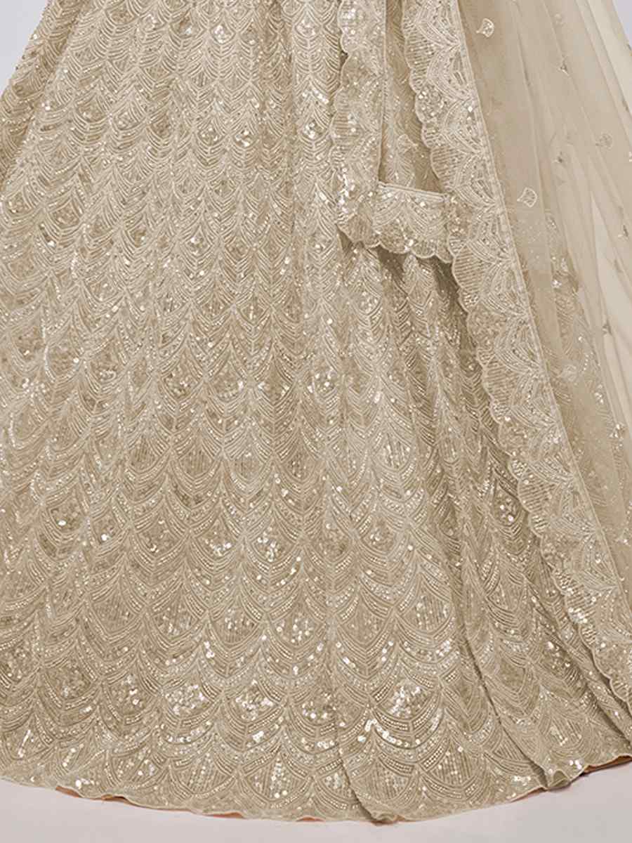 Off White Soft Net Embroidery Bridesmaid Wedding Heavy Border Lehenga Choli