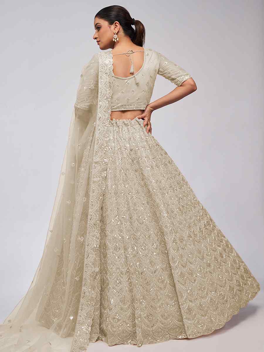 Off White Soft Net Embroidery Bridesmaid Wedding Heavy Border Lehenga Choli