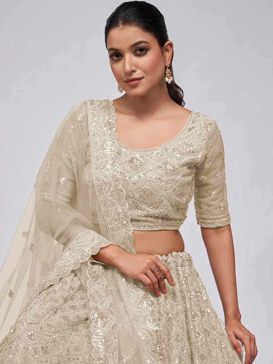 Off White Soft Net Embroidery Bridesmaid Wedding Heavy Border Lehenga Choli