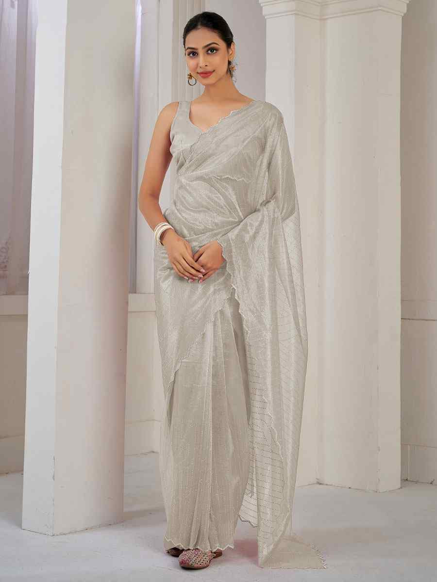 Off White Soft Organza Net Handwoven Festival Party Classic Style Saree