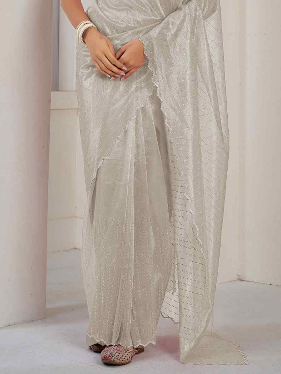 Off White Soft Organza Net Handwoven Festival Party Classic Style Saree