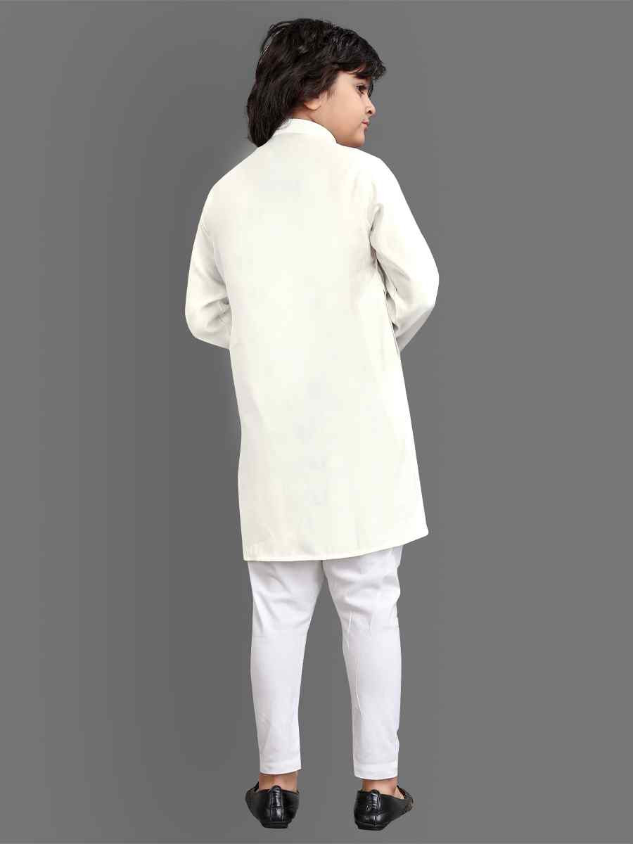 Off White Viscose Embroidered Wedding Casual Kurta Pyjama Boys Wear