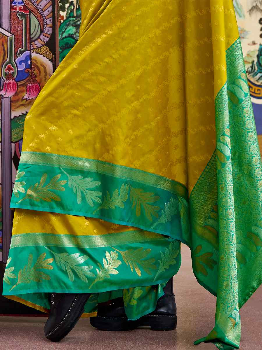 Olive Banarasi Silk Handwoven Festival Wedding Heavy Border Saree