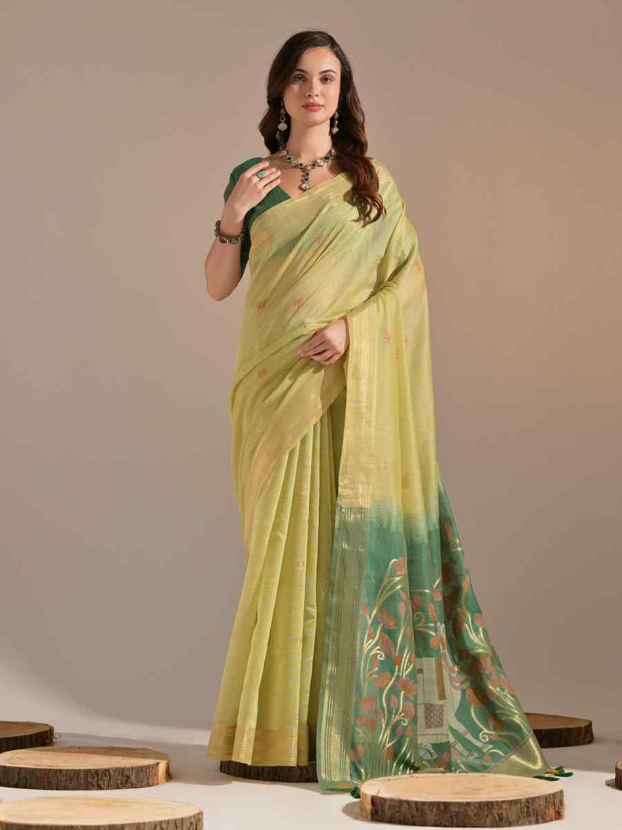 Olive Cotton Handwoven Festival Casual Classic Style Saree