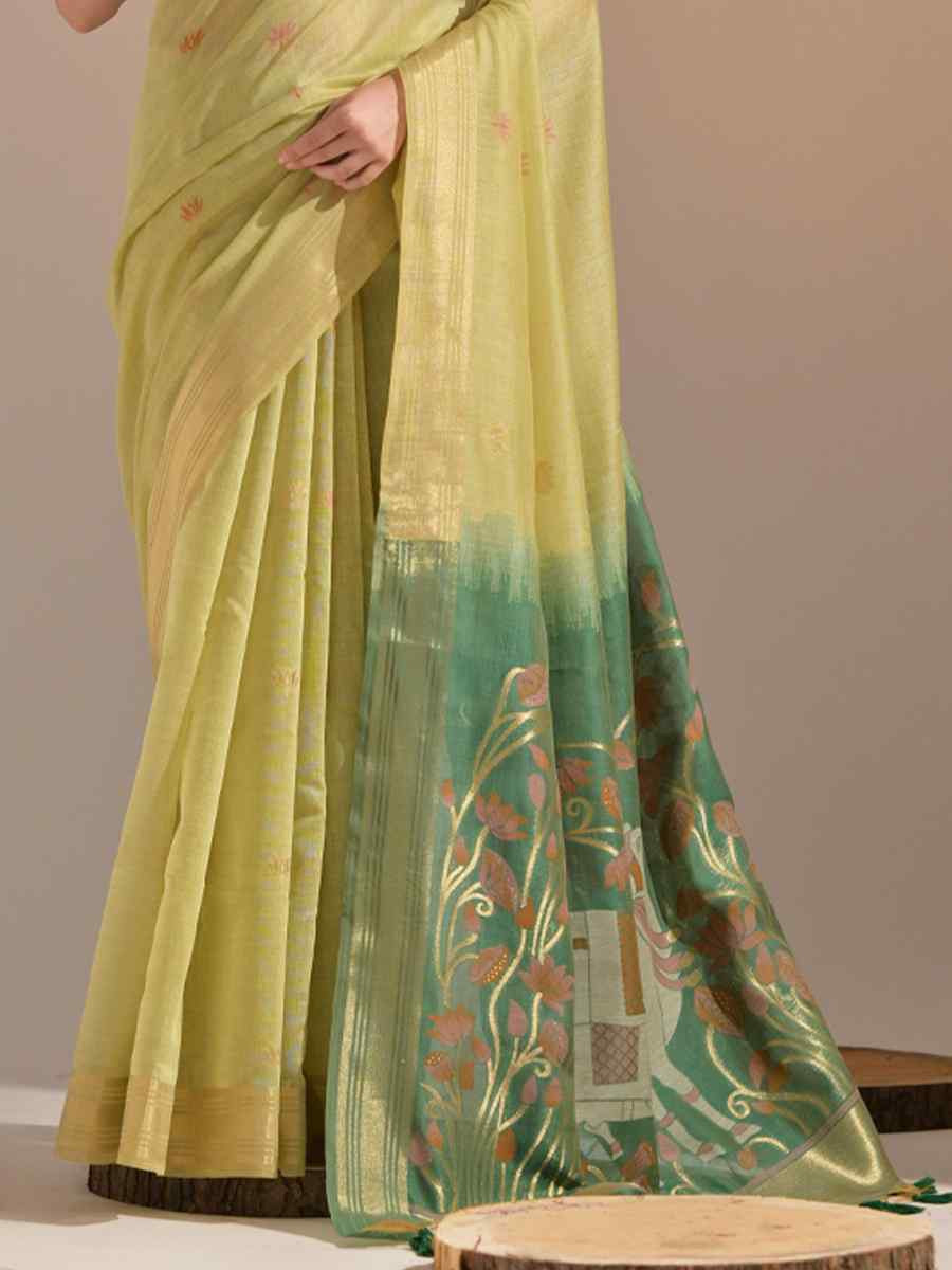 Olive Cotton Handwoven Festival Casual Classic Style Saree