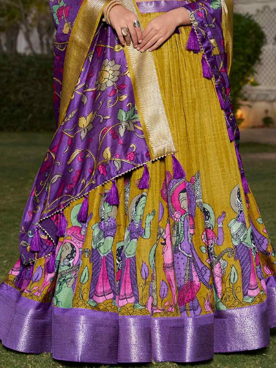 Olive Dola Silk Printed Mehendi Festival Circular Lehenga Choli