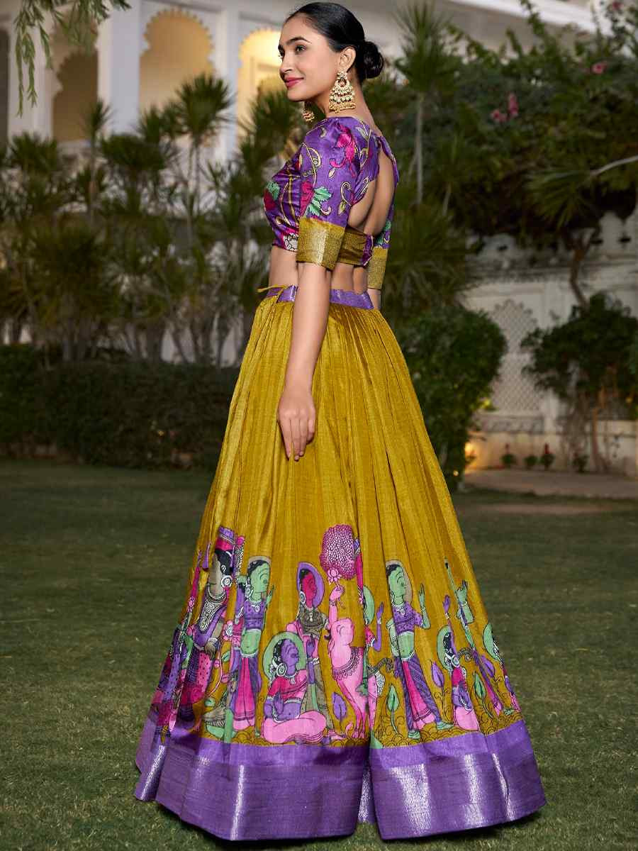 Olive Dola Silk Printed Mehendi Festival Circular Lehenga Choli