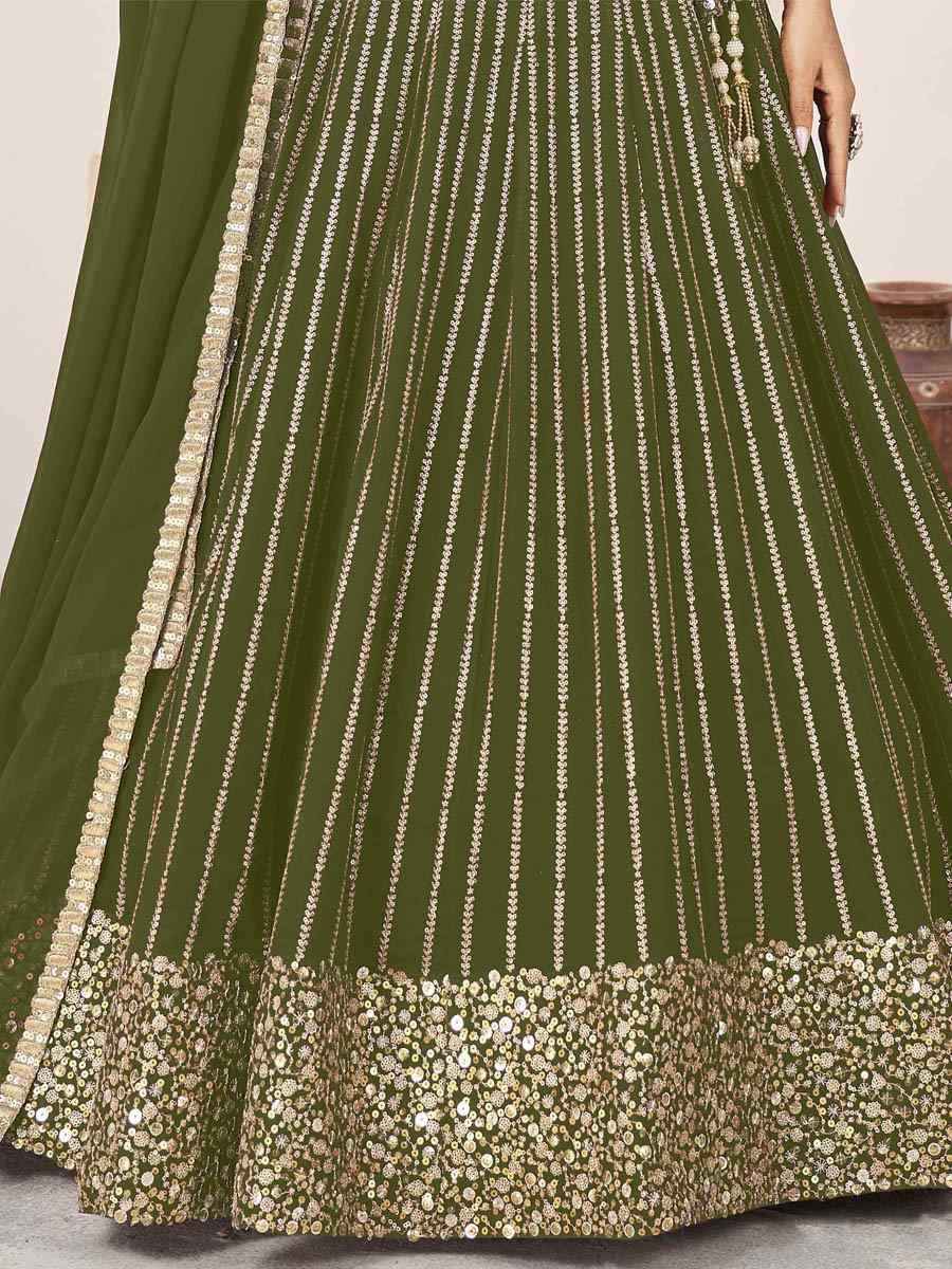 Olive Georgette Embroidered Festival Mehendi Traditional Lehenga Choli