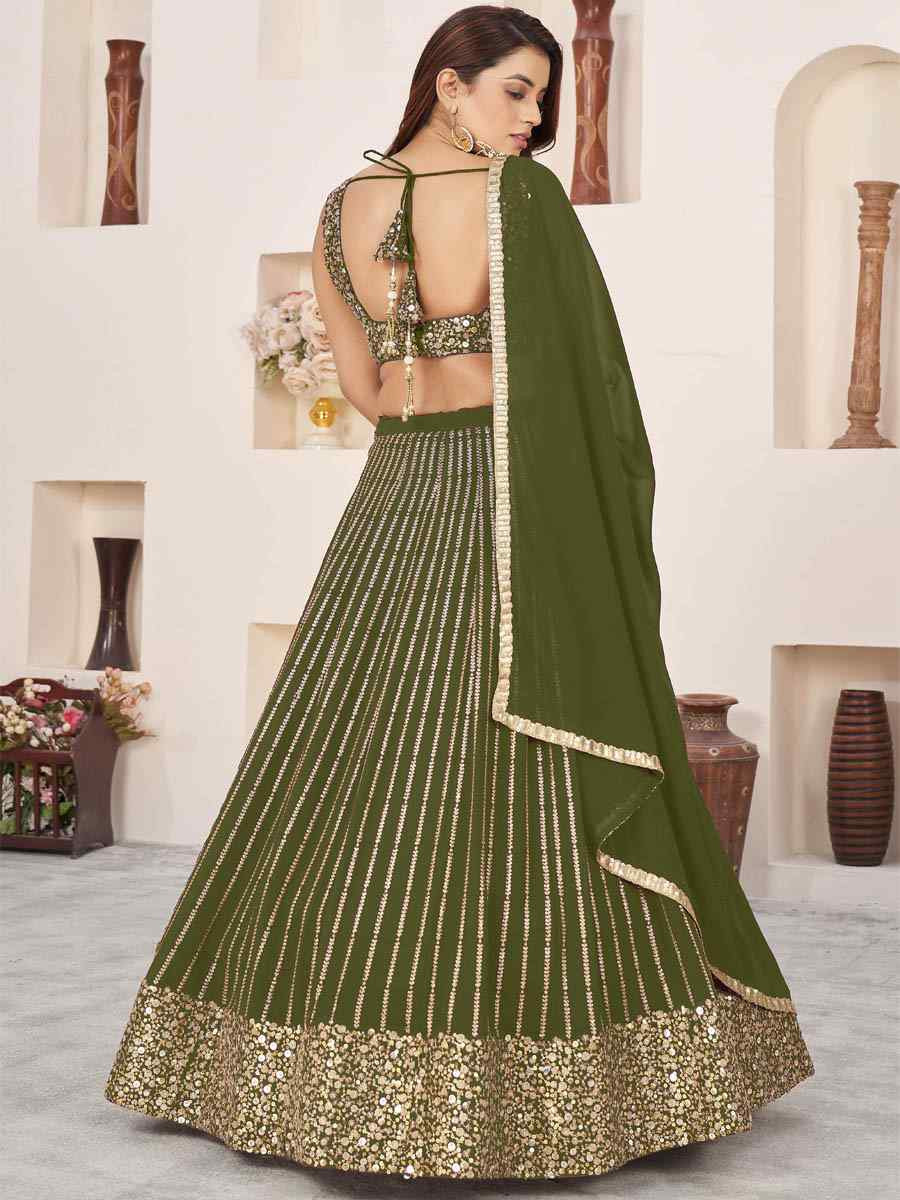 Olive Georgette Embroidered Festival Mehendi Traditional Lehenga Choli