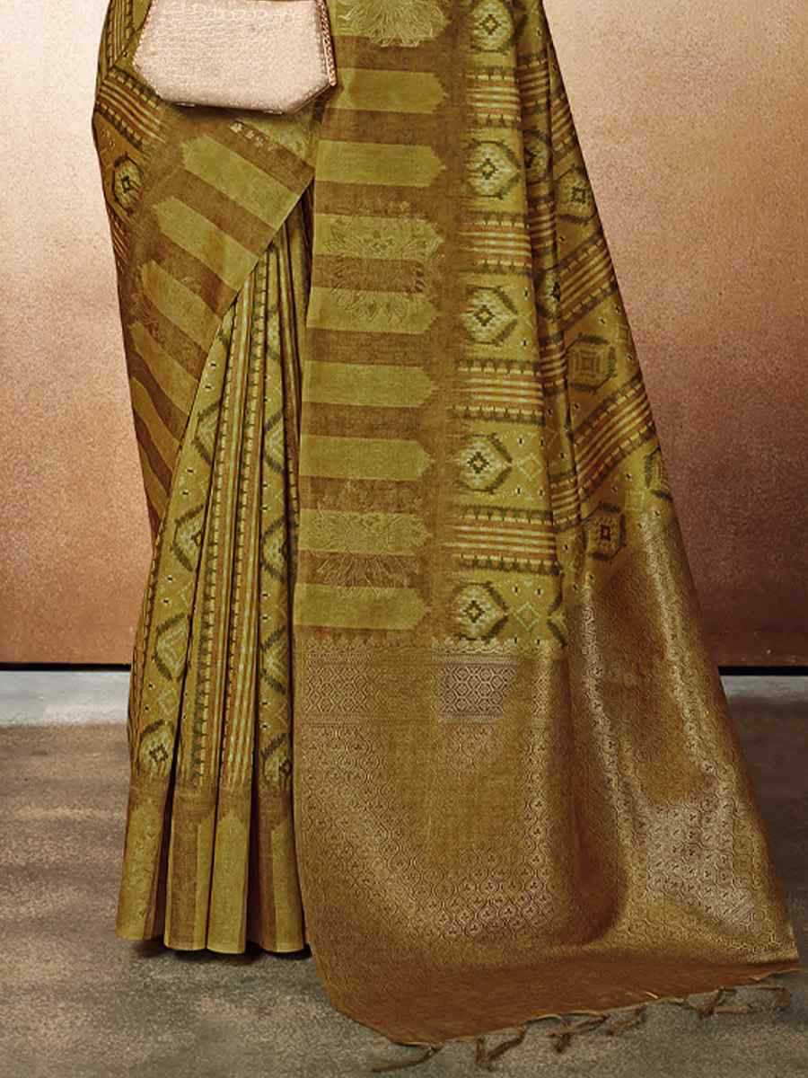 Olive Green Silk Handwoven Festival Casual Classic Style Saree