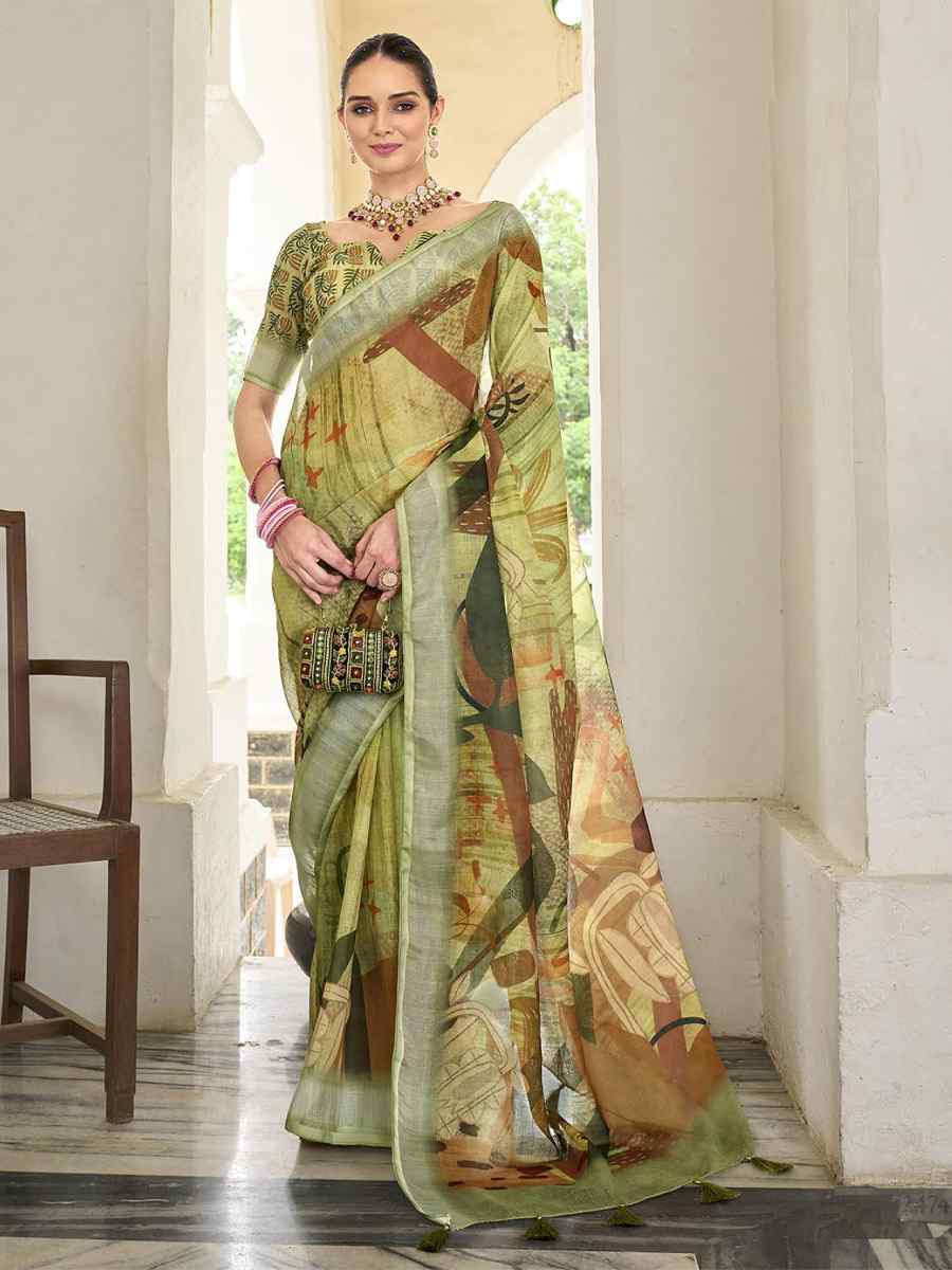 Olive Green Silk Handwoven Festival Casual Classic Style Saree