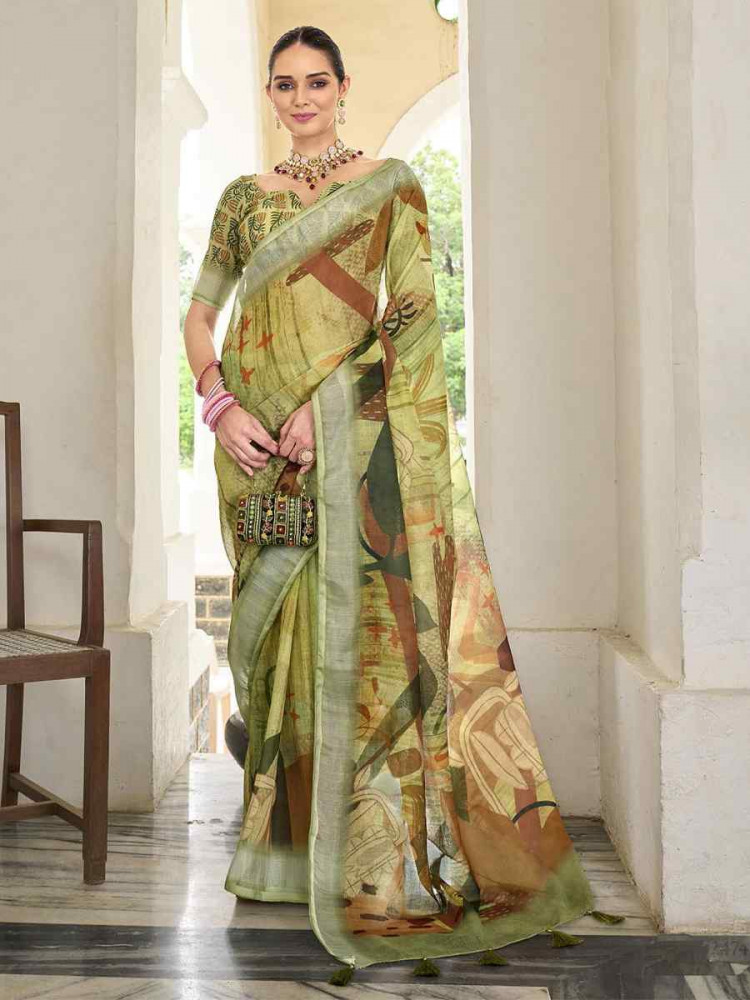 Olive Green Silk Handwoven Festival Casual Classic Style Saree