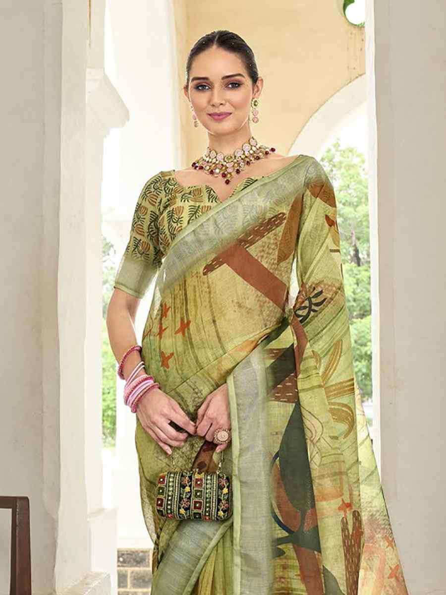 Olive Green Silk Handwoven Festival Casual Classic Style Saree