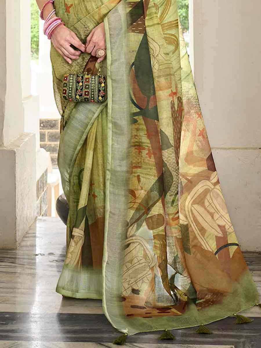 Olive Green Silk Handwoven Festival Casual Classic Style Saree