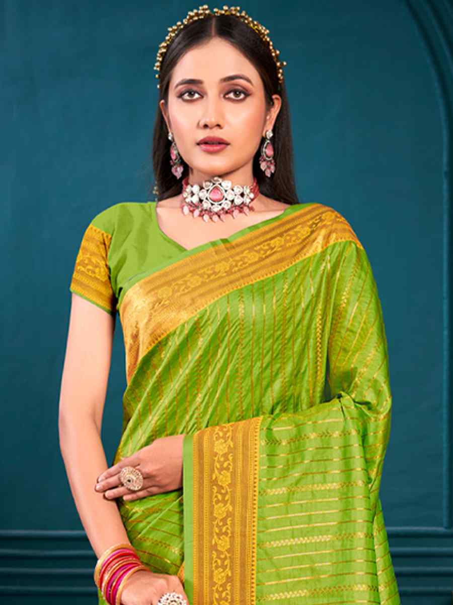 Olive Paithani Silk Handwoven Wedding Festival Heavy Border Saree