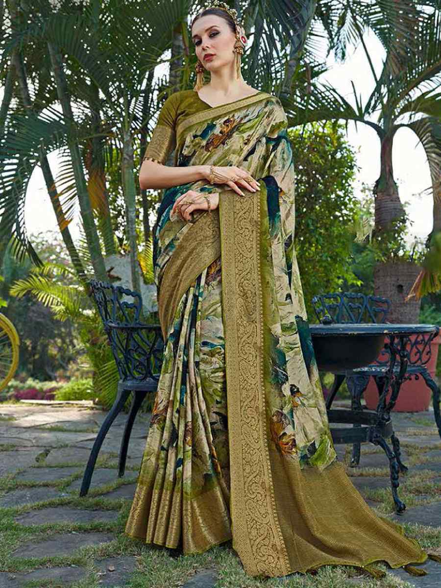 Olive Silk Handwoven Festival Wedding Heavy Border Saree