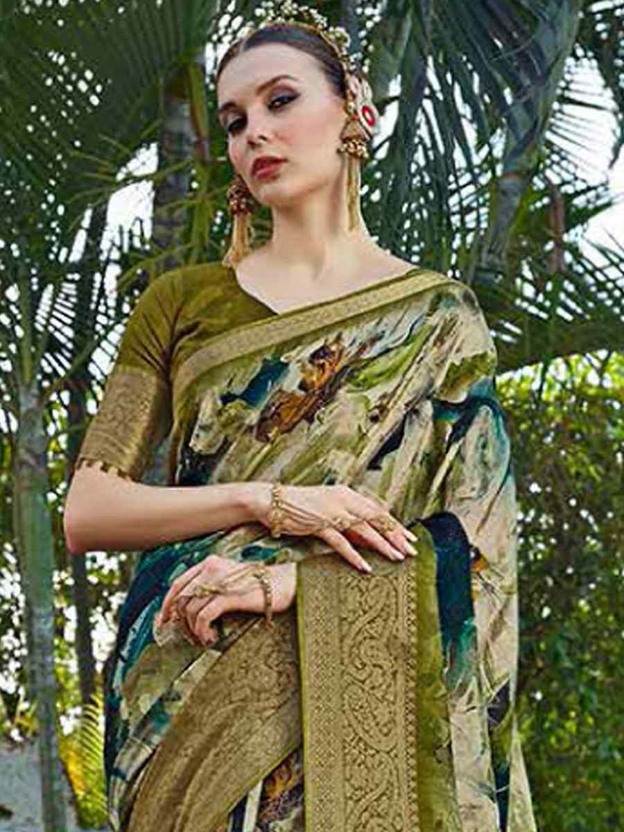 Olive Silk Handwoven Festival Wedding Heavy Border Saree