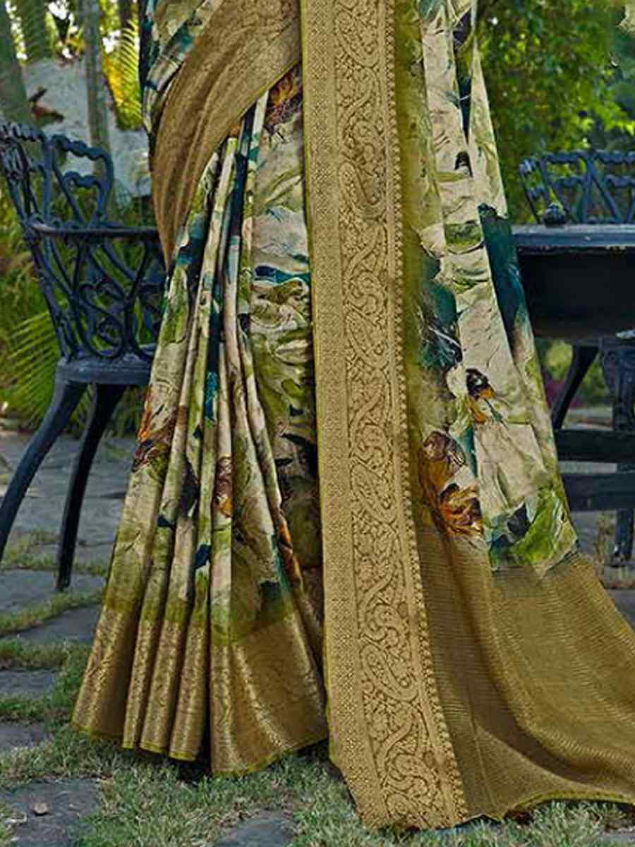 Olive Silk Handwoven Festival Wedding Heavy Border Saree