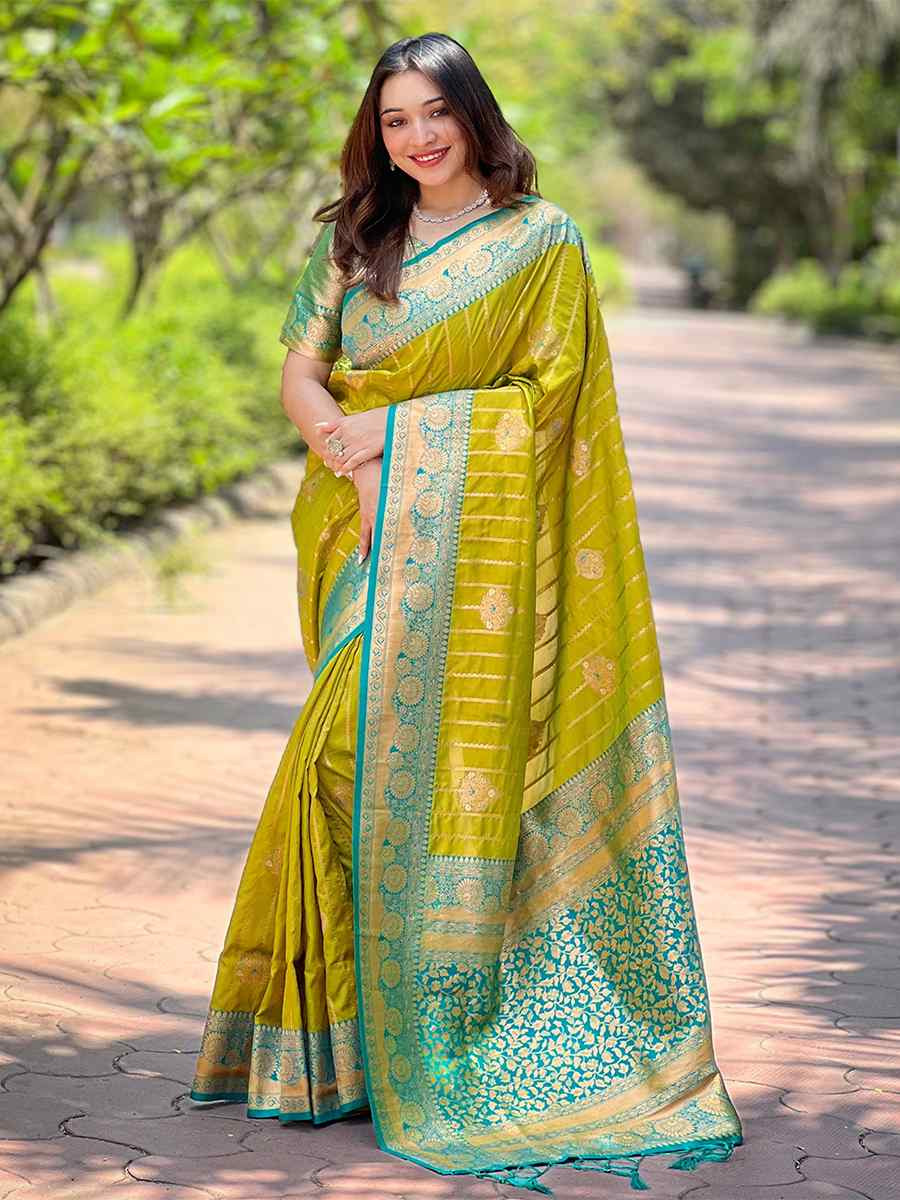 Olive Silk Handwoven Festival Wedding Heavy Border Saree