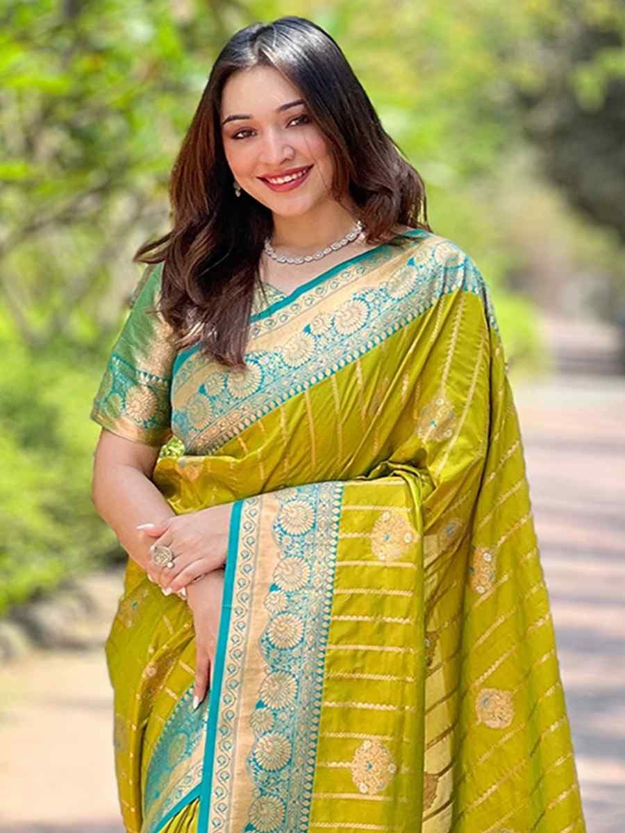 Olive Silk Handwoven Festival Wedding Heavy Border Saree