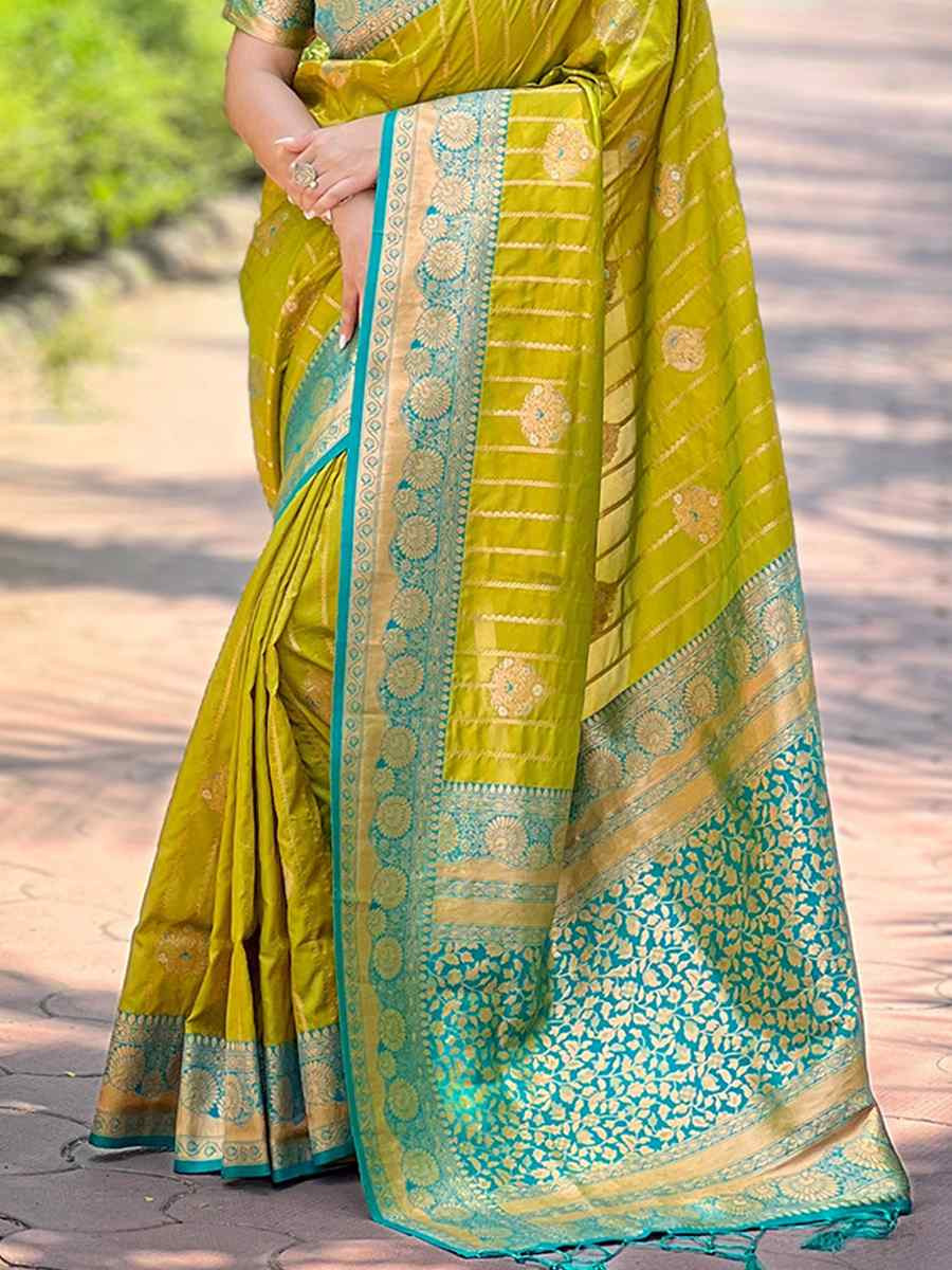 Olive Silk Handwoven Festival Wedding Heavy Border Saree