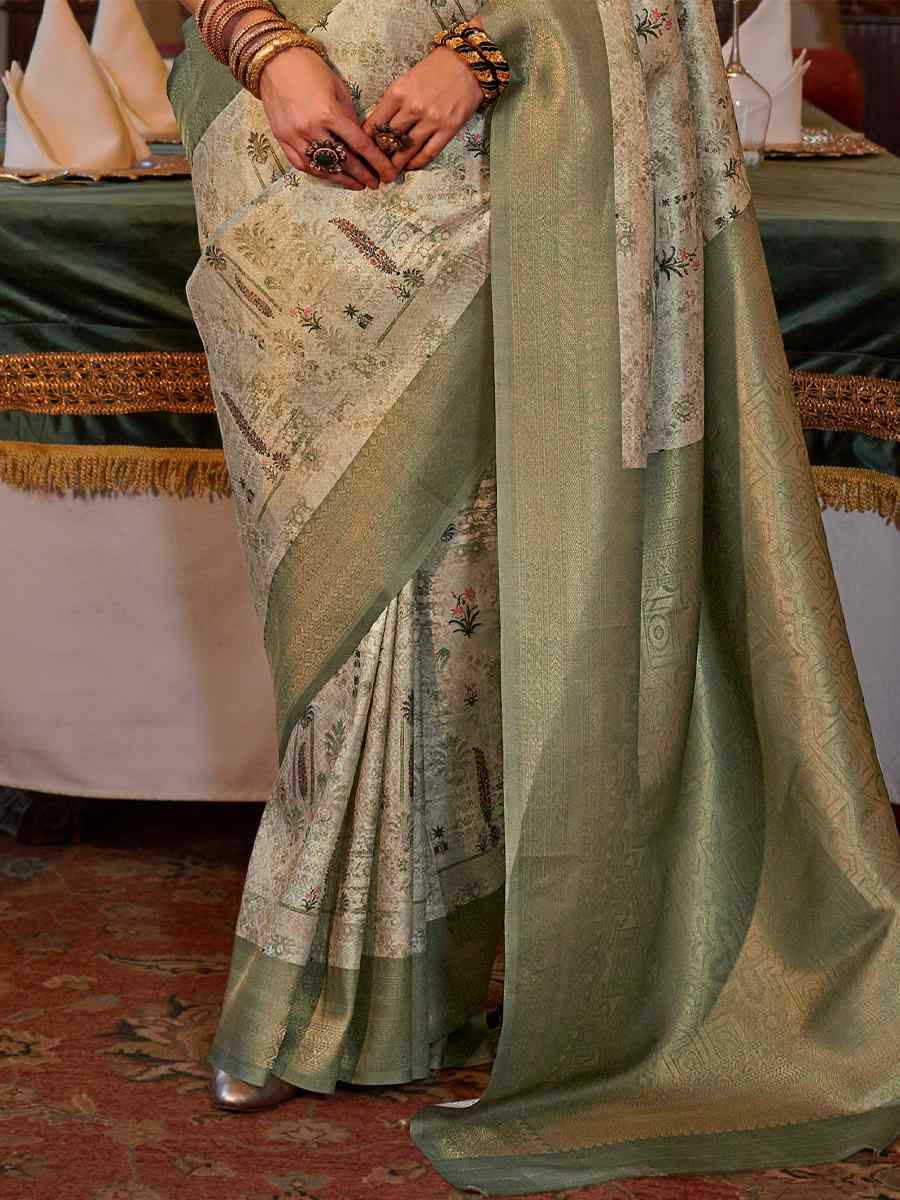 Olive Tusser Silk Handwoven Festival Wedding Heavy Border Saree