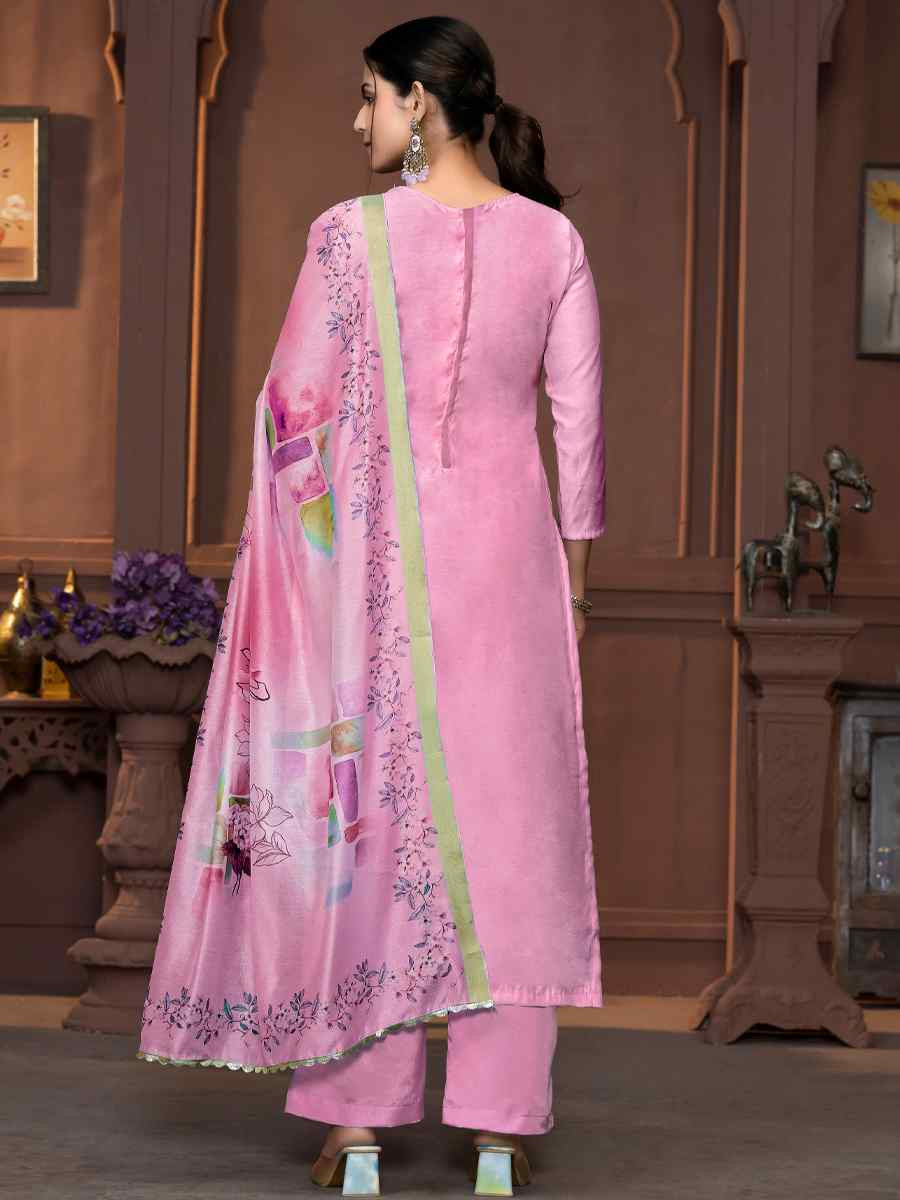 Onion Pink Muslin Cotton Embroidered Casual Festival Pant Salwar Kameez