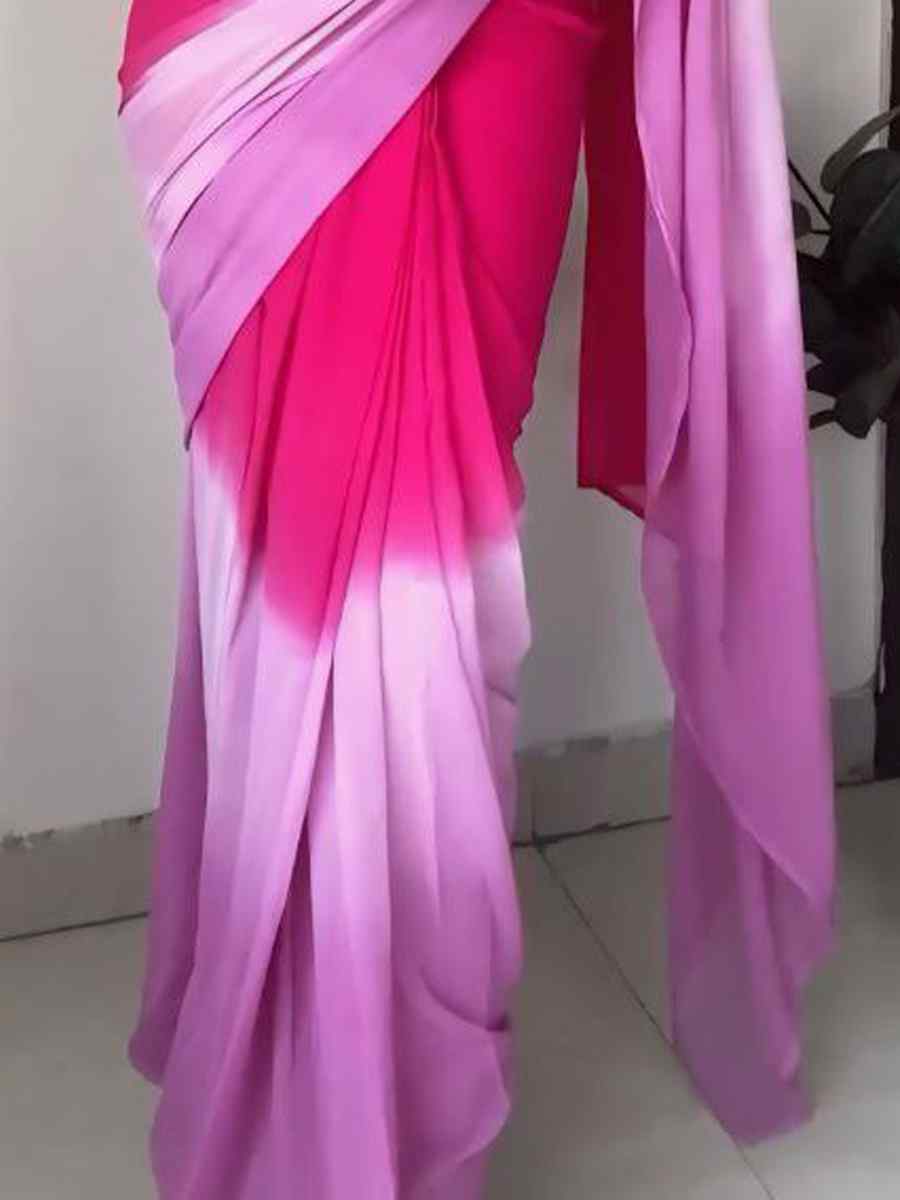 Onion Pink Pure Soft Georgette Silk Printed Festival Casual Contemporary Saree