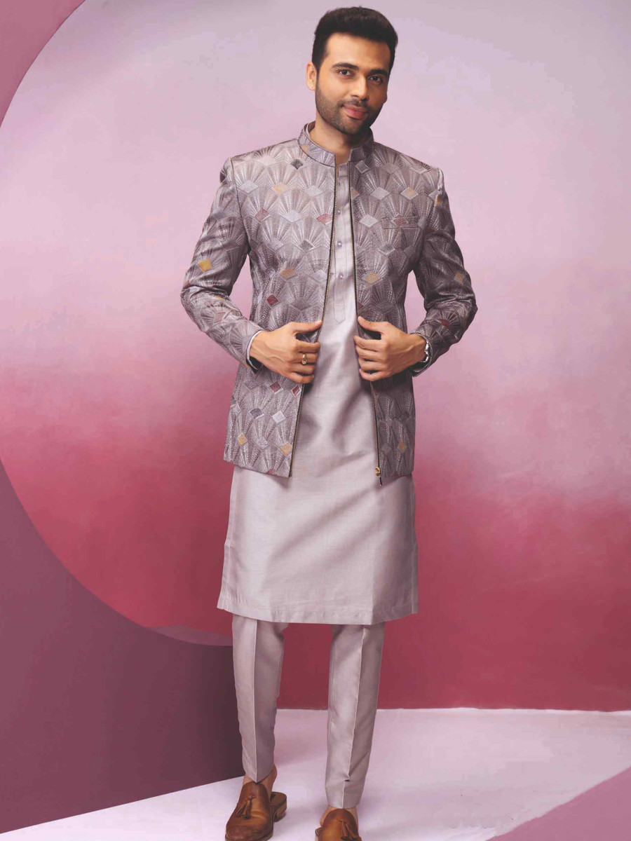 Onion Silk Woven Groom Wedding Kurta