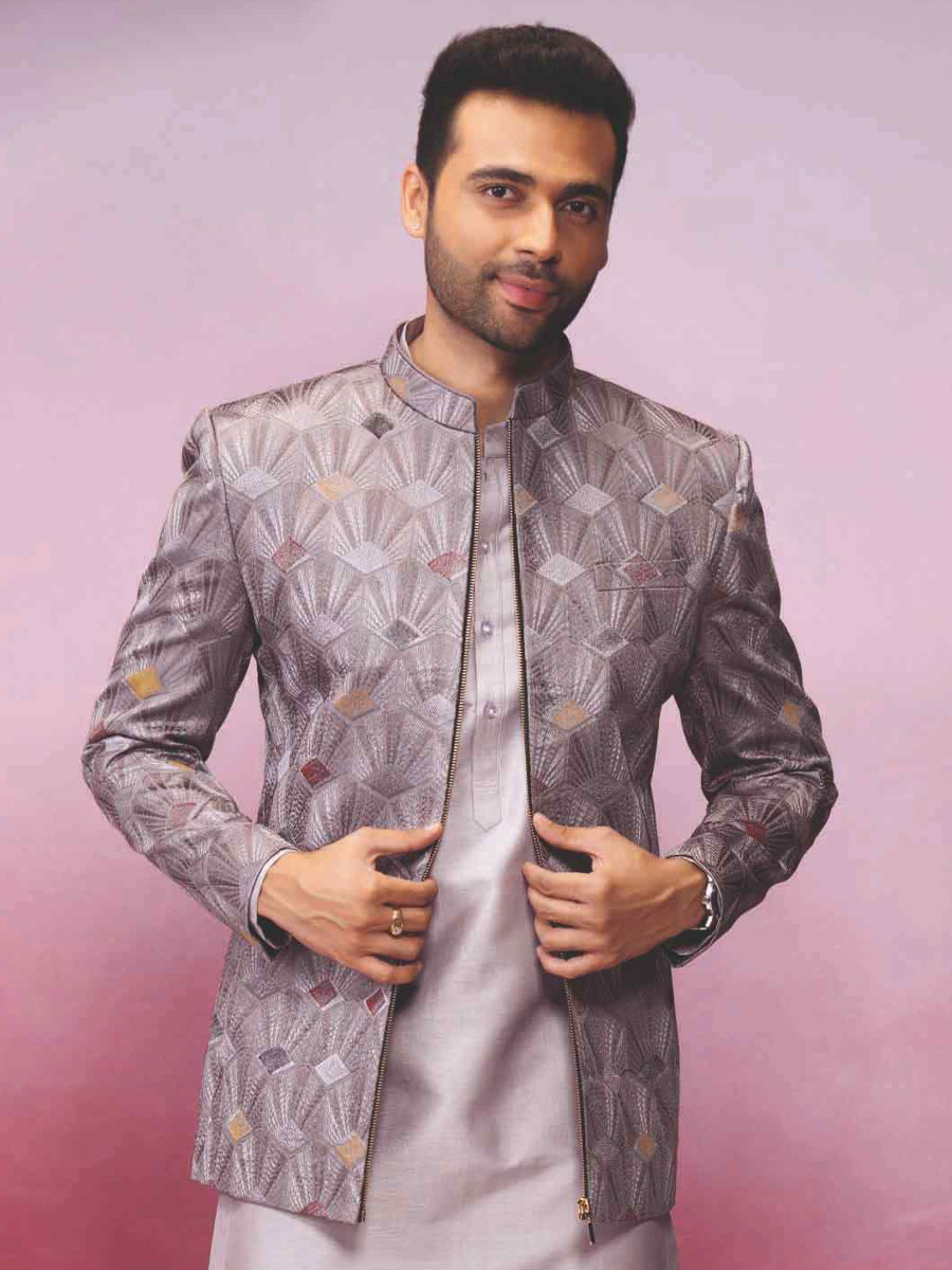 Onion Silk Woven Groom Wedding Kurta