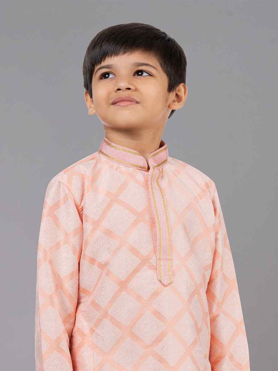 Orange  Jacquard Silk Embroidered Festival Traditional Kurta Pyjama Boys Wear