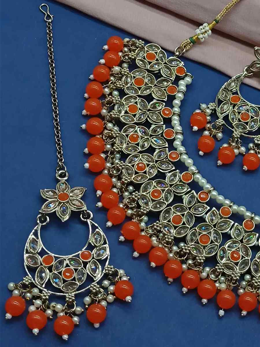 Orange Alloy Festival Wear Kundan Necklace