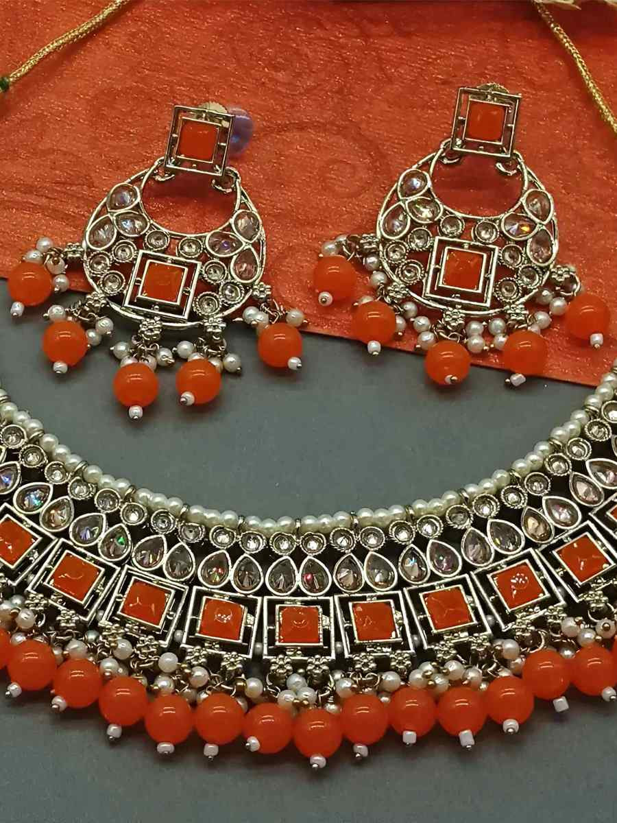 Orange Alloy Festival Wear Kundan Necklace