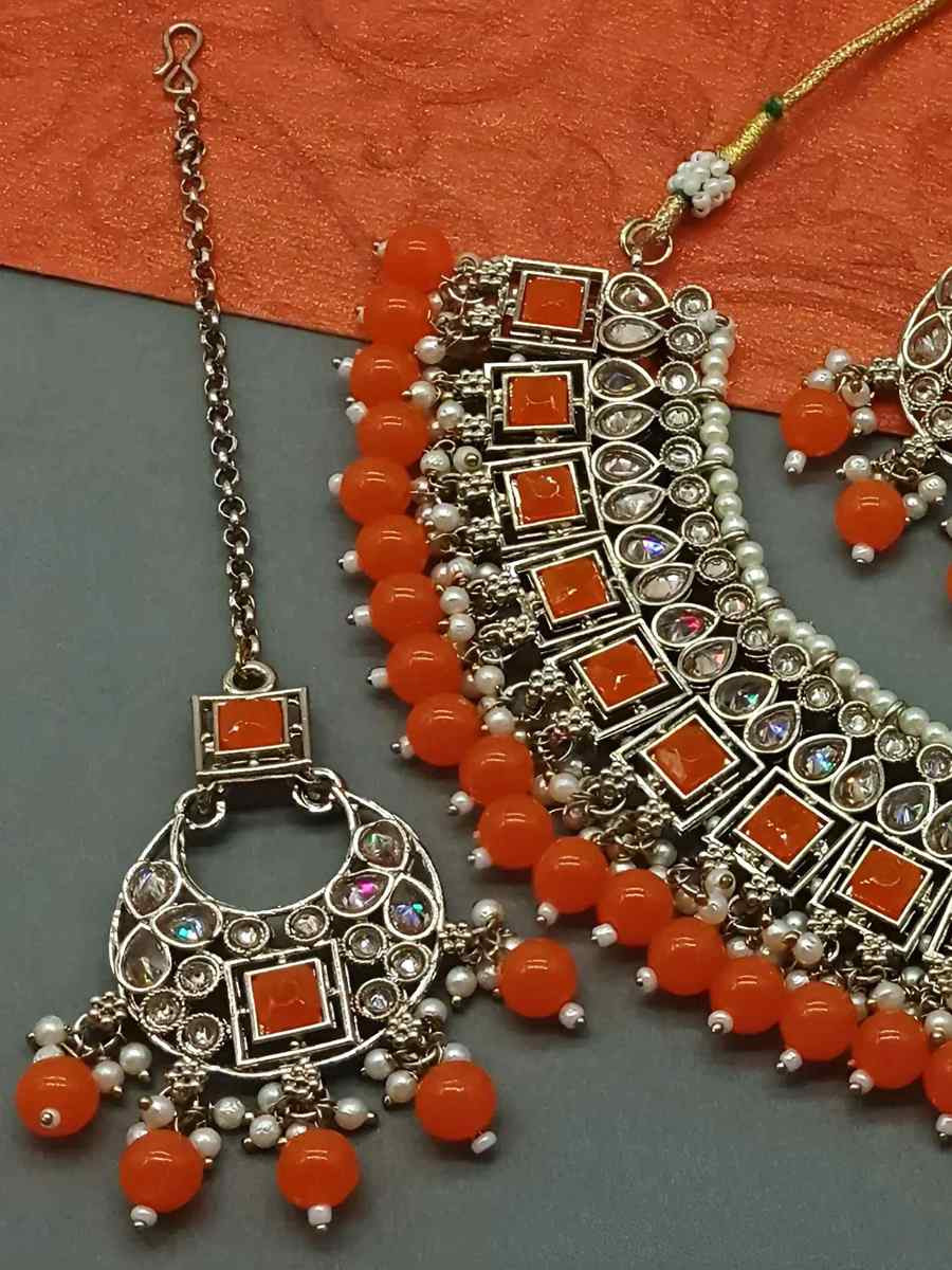 Orange Alloy Festival Wear Kundan Necklace