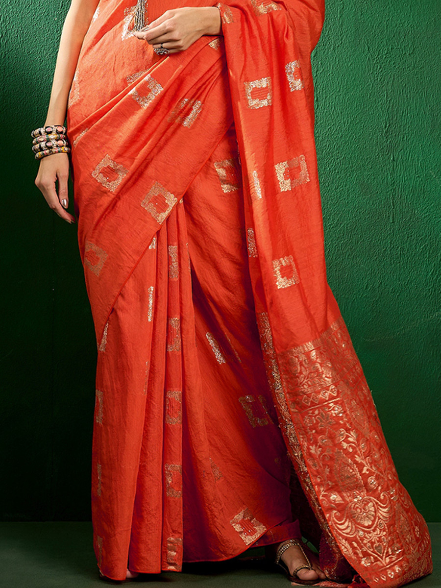 Orange Art Silk Handwoven Festival Casual Classic Style Saree