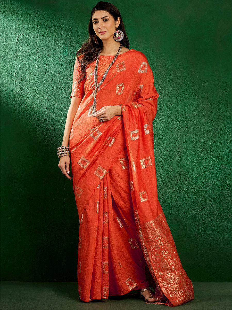 Orange Art Silk Handwoven Festival Casual Classic Style Saree