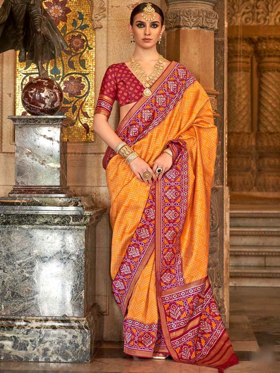 Orange Banarasi Silk Handwoven Wedding Festival Heavy Border Saree