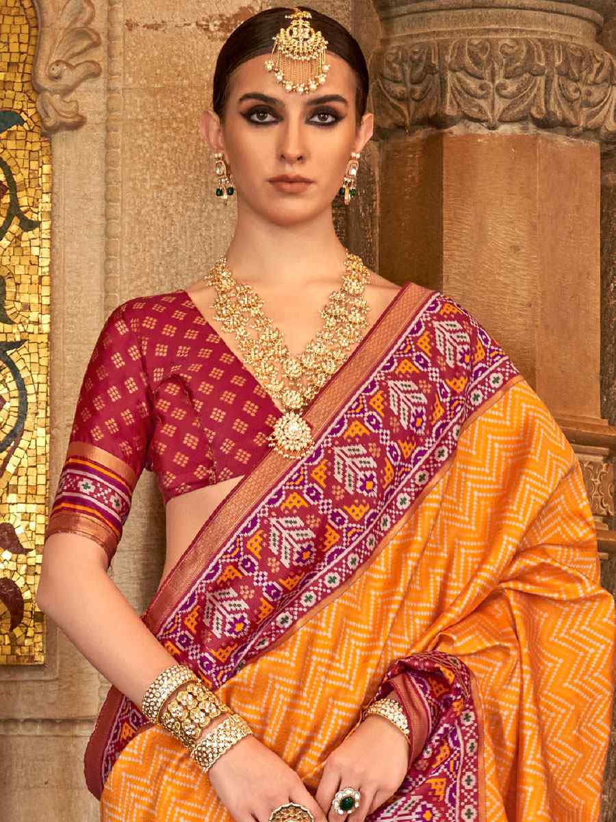 Orange Banarasi Silk Handwoven Wedding Festival Heavy Border Saree