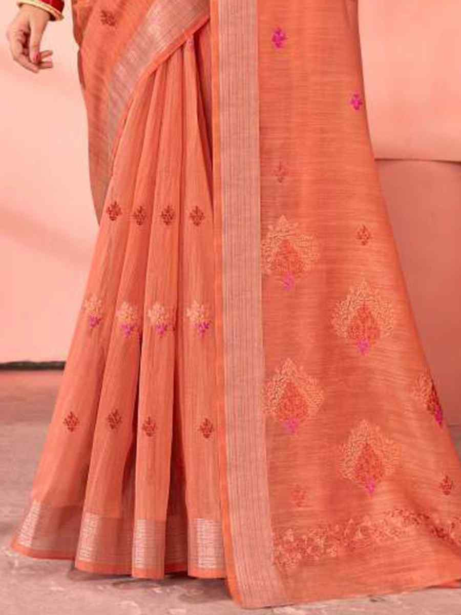 Orange Chanderi Cotton Handwoven Festival Casual Heavy Border Saree