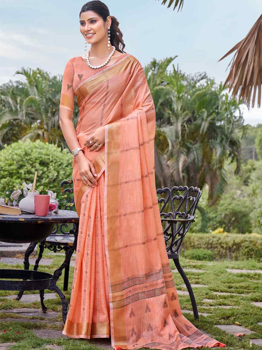 Orange Cotton Handwoven Festival Casual Classic Style Saree