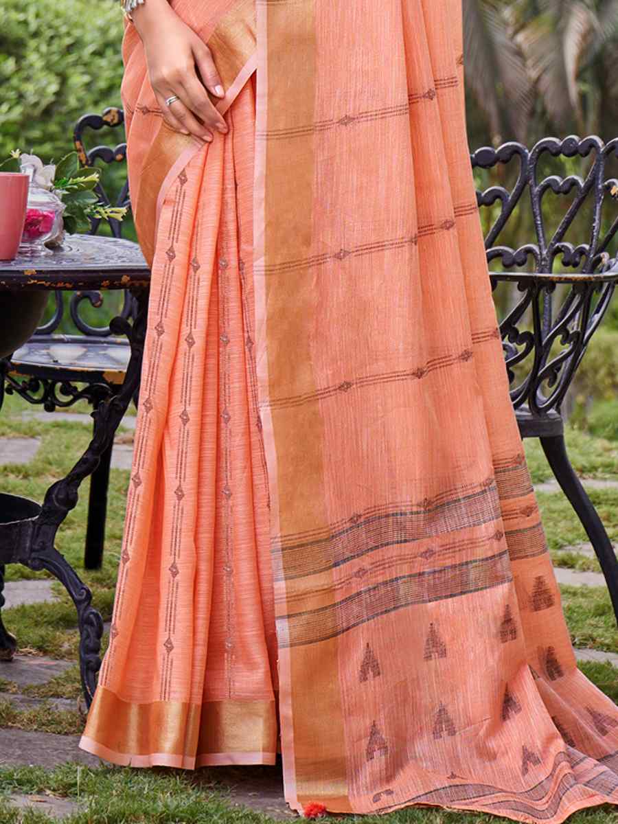 Orange Cotton Handwoven Festival Casual Classic Style Saree