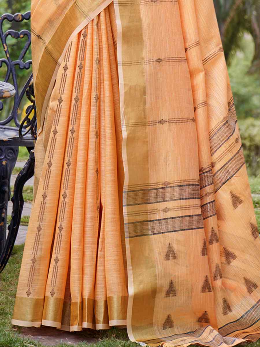 Orange Cotton Handwoven Festival Casual Classic Style Saree