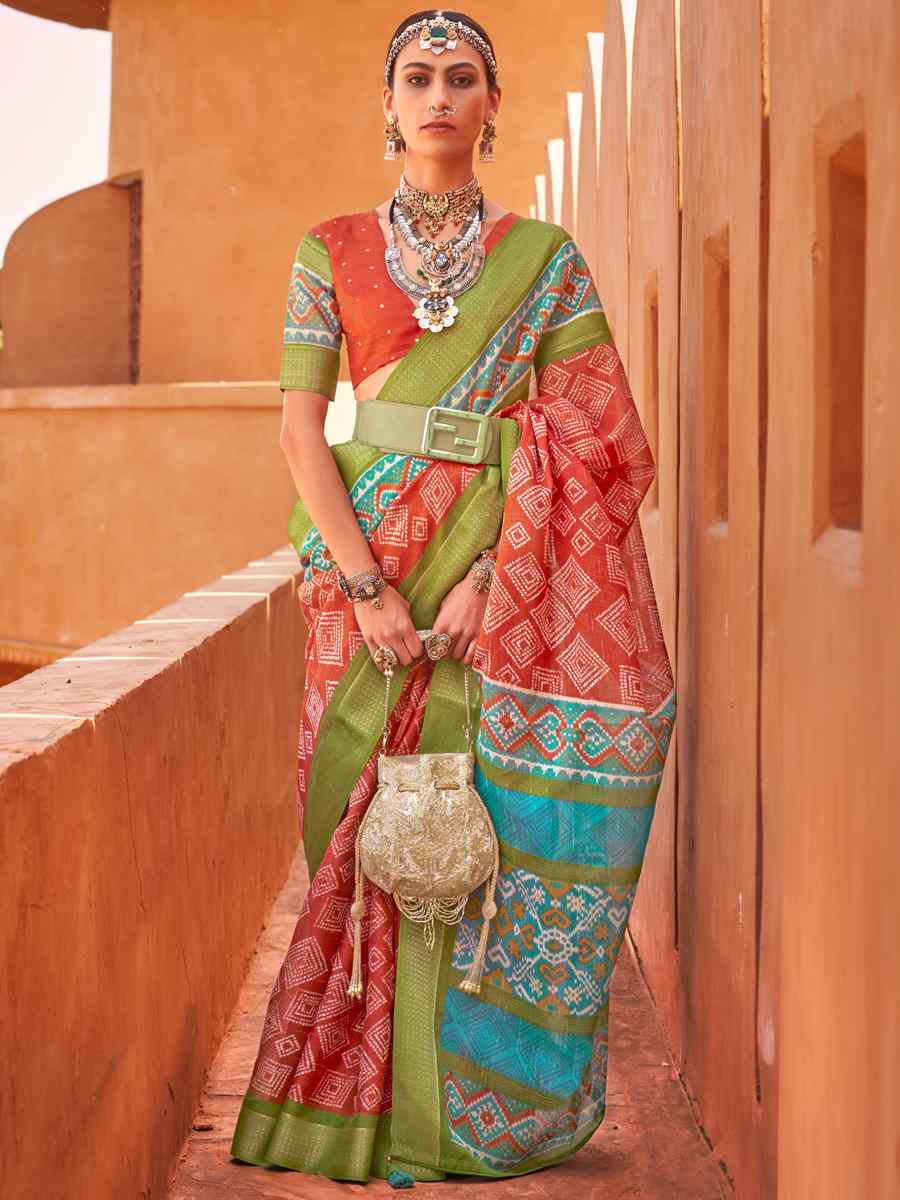 Orange Cotton Silk Handwoven Casual Festival Classic Style Saree